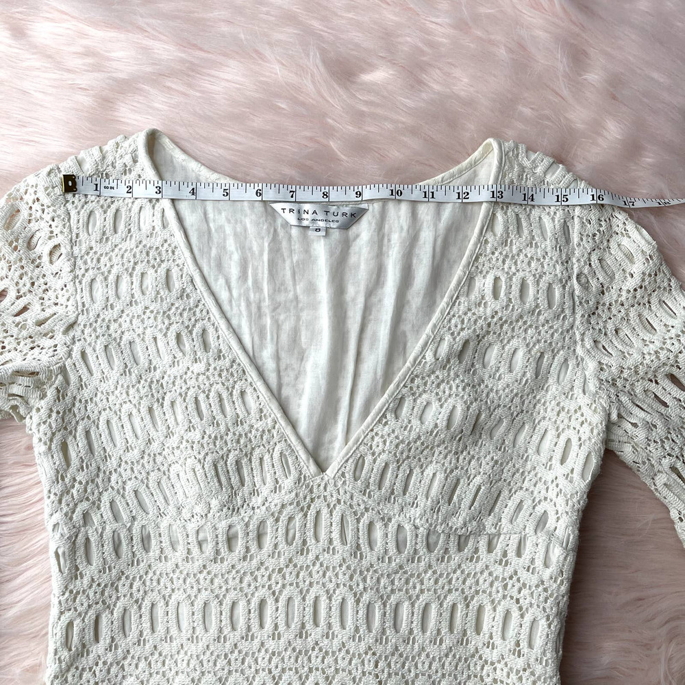 TRINA TURK Off White Cotton Eyelet Crochet Sheath Dress - Size 8 - Picture 9 of 14